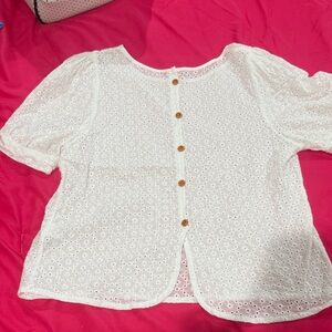 White Eyelet Button-Up Top